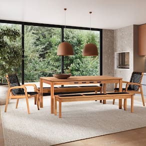 Conjunto 2 Bancos 2 Cadeiras 1 Mesa 180cm - Varanda Coberta/Área Gourmet Traço Stain Jatobá/Corda Preto