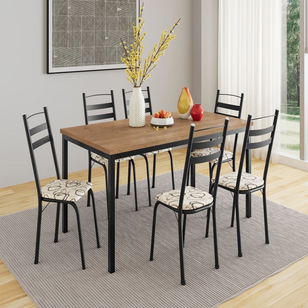 Conjunto de Mesa com 6 Cadeiras Adriana Preto/Madeira Cedro/ Demolição