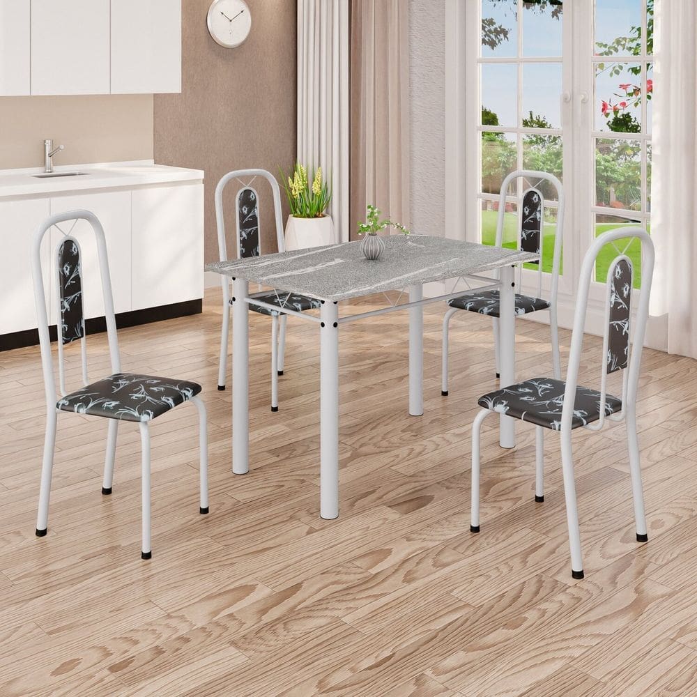 Conjunto de Mesa com 4 Cadeiras Lívia Preto/ Branco