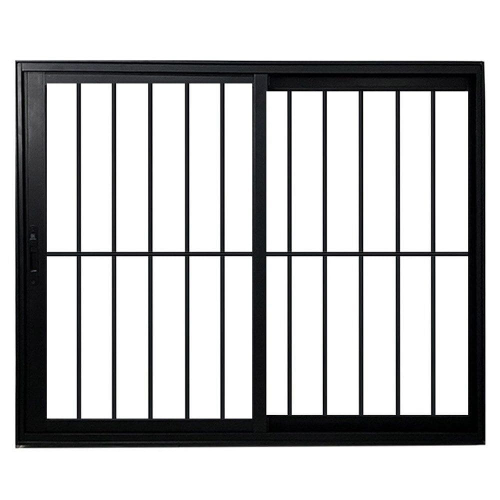 Janela Vitro 2 Folhas com Grade de Correr Alum. Preto Linha Veneza 120x120 Preto