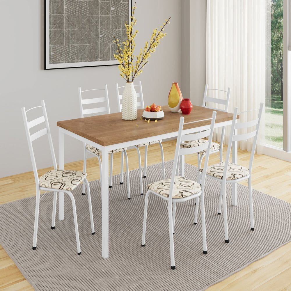 Conjunto de Mesa com 6 Cadeiras Adriana Branco/ Madeira Cedro/ Demolição