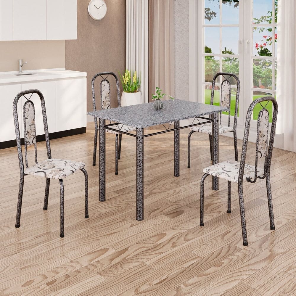 Conjunto de Mesa  com 4 Cadeiras Lívia Arabesco/ Prata