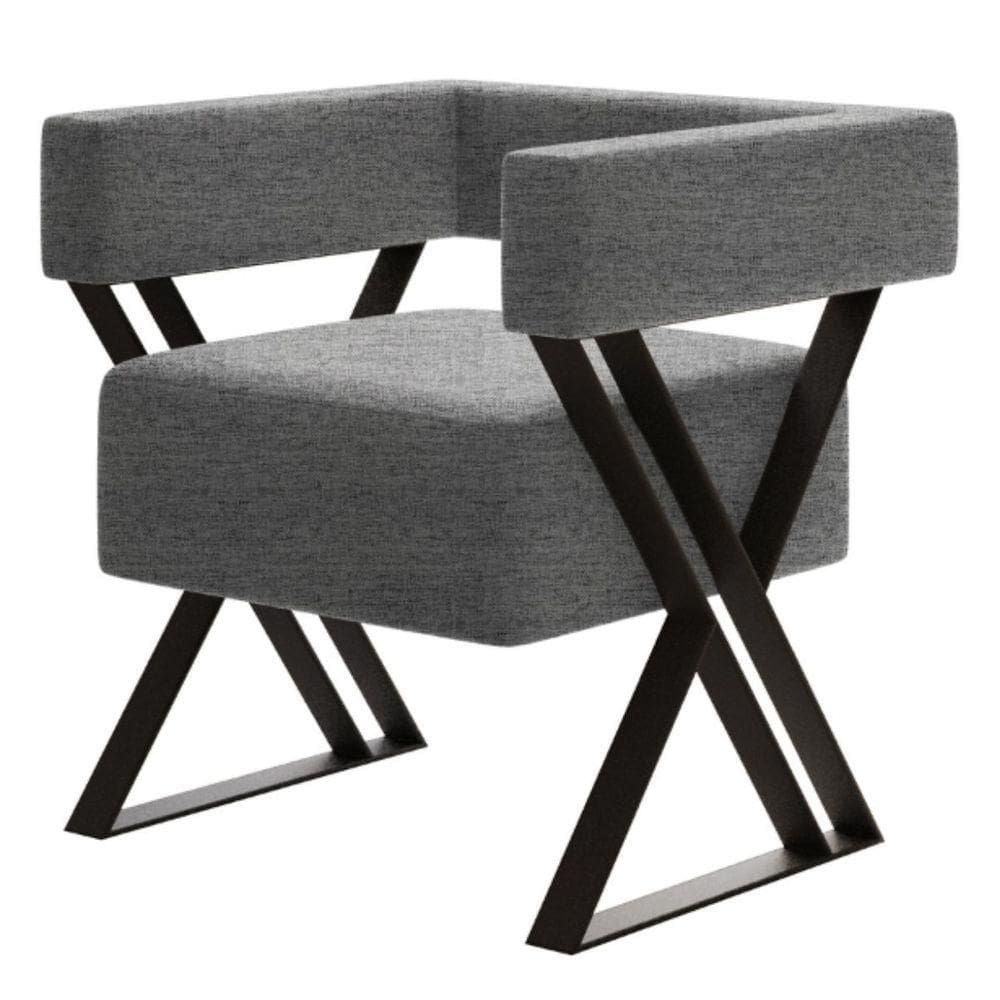 Poltrona Decorativa Kira Pés De Metal Estilo Industrial Linho Cinza