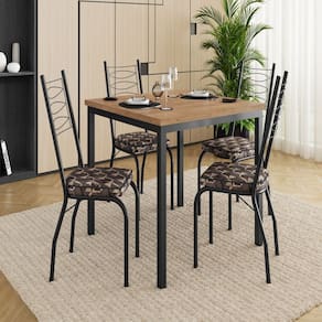 Conjunto de Mesa e Cadeiras com 4 Cadeiras  Preto/Mosaico Palha