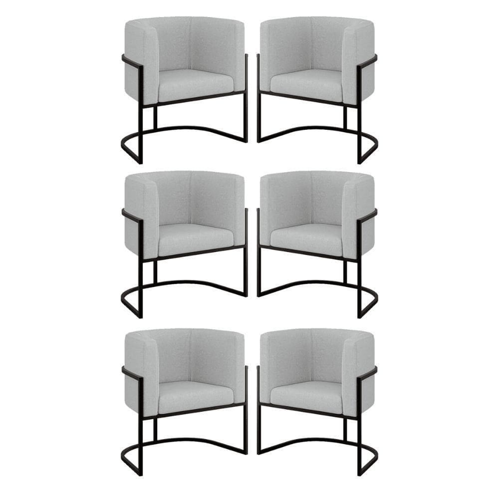 Kit 06 Poltronas Lua Sala Decorativa Base Ferro Black Bouclê Cinza
