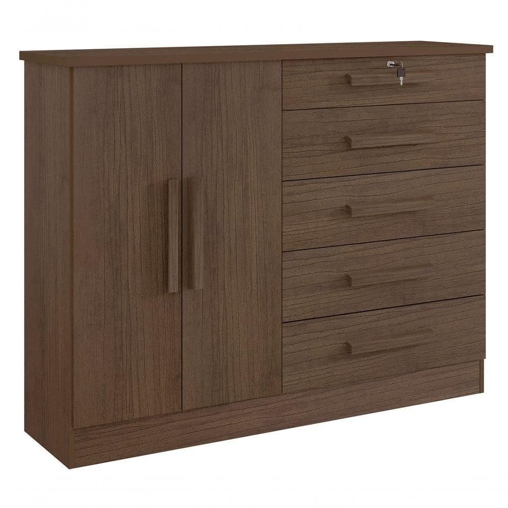 Cômoda New Athos 5 Gavetas Com Sapateira D` Doro Castanho