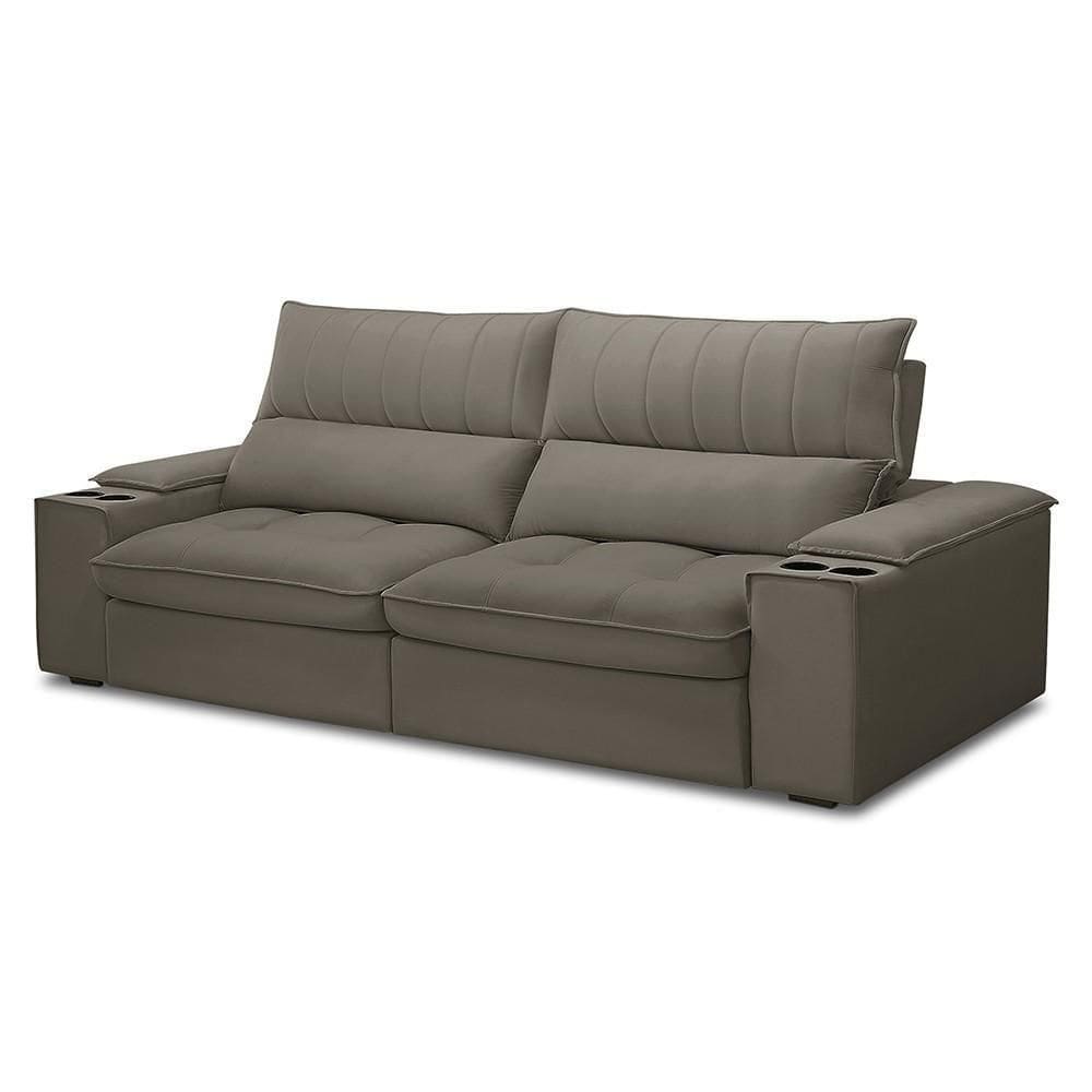 Sofá Retrátil 3 Lugares Com Porta Copo 250cm Andes F05 Veludo Marrom - Mpozenato