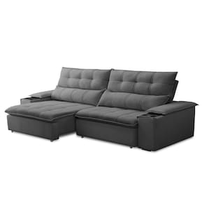 Sofá Retrátil 3 Lugares Com Porta Copo 230cm Malta F05 Veludo Grafite - Mpozenato