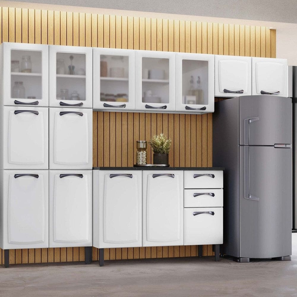Cozinha Compacta em Aço 4 Peças 14 Portas 2 Gavetas Paneleiro Duplo em Aço New Premium Itatiaia Branco