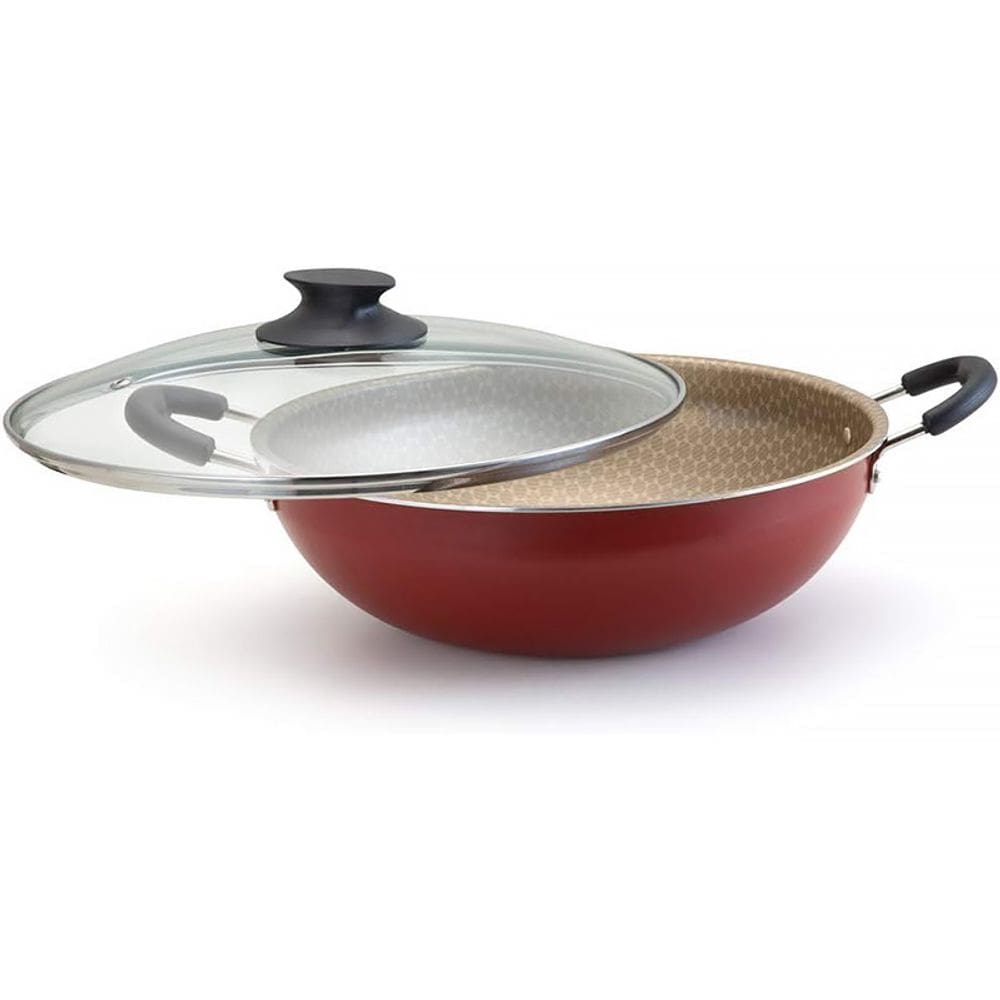 Frigideira Wok Luxury com Alça e Tampa 6L N32 Vermelha E1773 - Oliveira