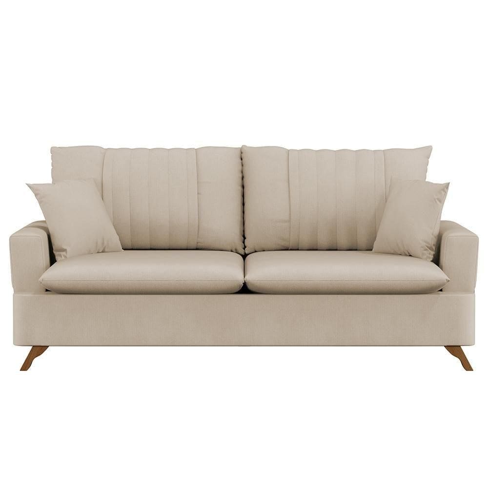 Sofá 160cm 2 Lugares Com Almofadas Pés Curvos Veras Suede D05 Bege Claro - Mpozenato