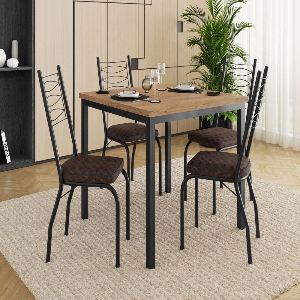 Conjunto de Mesa e Cadeiras com 4 Cadeiras  Preto/Cacau