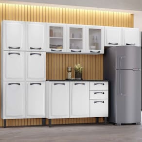Cozinha Compacta em Aço 4 Peças 14 Portas 2 Gavetas Paneleiro Duplo em Aço New Premium Itatiaia Branco