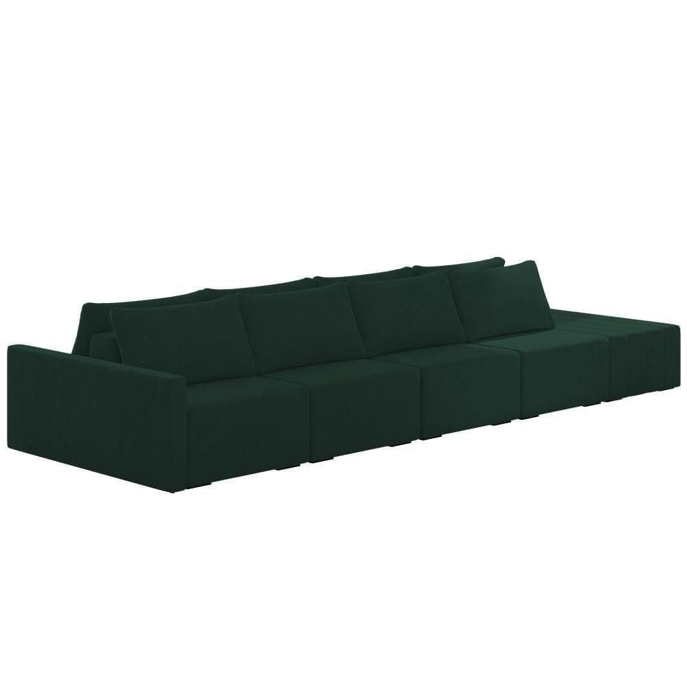 Sofá Ilha Modular Com Puff Para Sala Living 392cm Georgia K04 Veludo Verde - Mpozenato