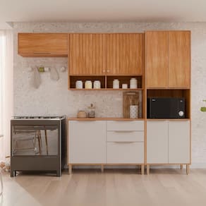 Cozinha Modulada 4 Peças com Torre Quente para Forno ou Microondas Cinamomo/Off White