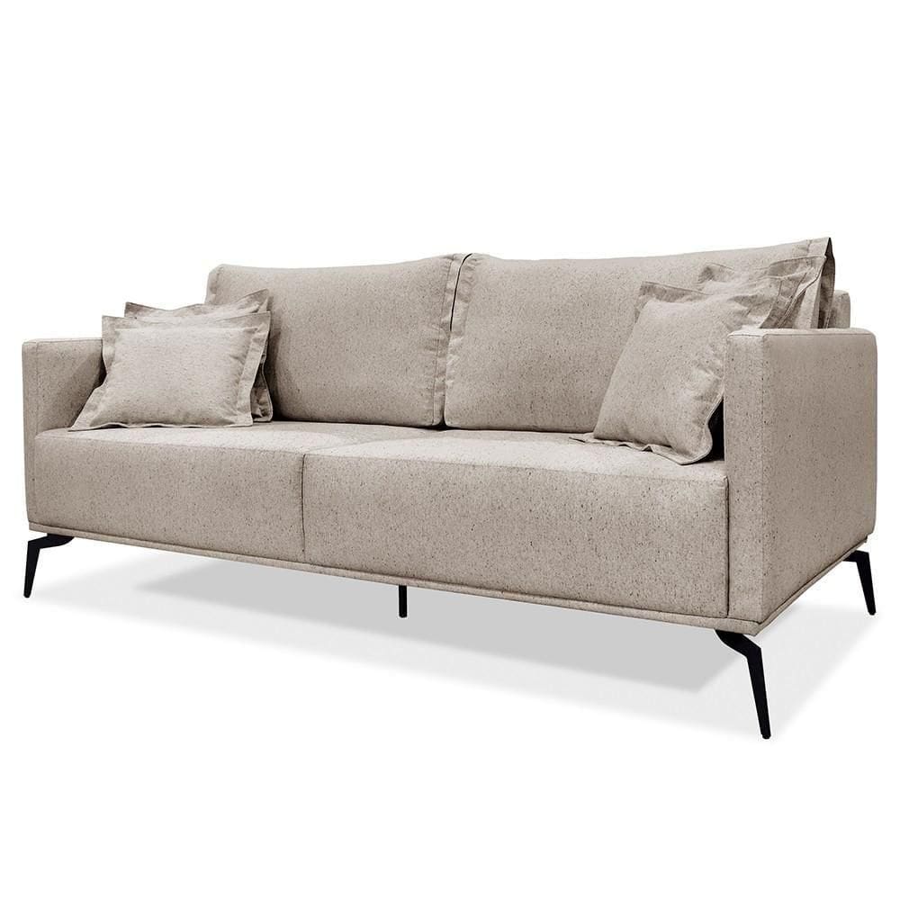 Sofá 3 Lugares 220cm Pés De Metal Vecchia S06 Linho Areia - Mpozenato