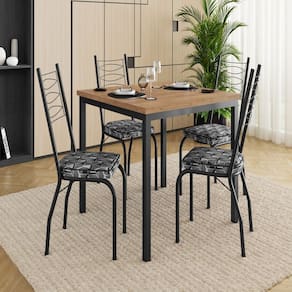 Conjunto de Mesa e Cadeiras com 4 Cadeiras Preto/Mosaico Silver