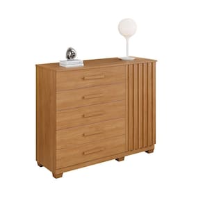 Cômoda Paris 5 Gavetas 1 Porta Ripada Benetil Cinamomo