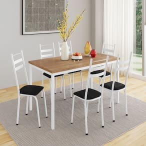 Conjunto de Mesa com 6 Cadeiras Adriana Branco/ Preto