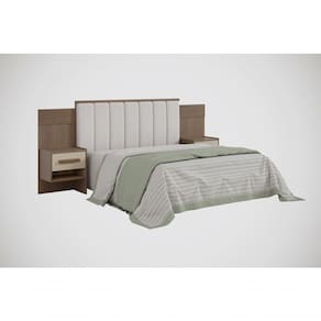 Cabeceira Para Cama De Casal Ripada Irís Estofada Com 2 Mesas De Cabeceira D` Doro Castanho/linho/ripado