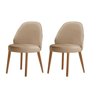 Conjunto Suíça Com 2 Cadeiras Madeira Moderna Mobília Veludo Bege / Imbuia Nat.