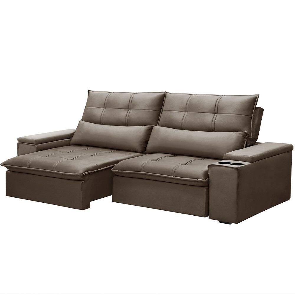 Sofá Retrátil Reclinável 3 Lugares 210cm Moritz F05 Veludo Castor - Mpozenato