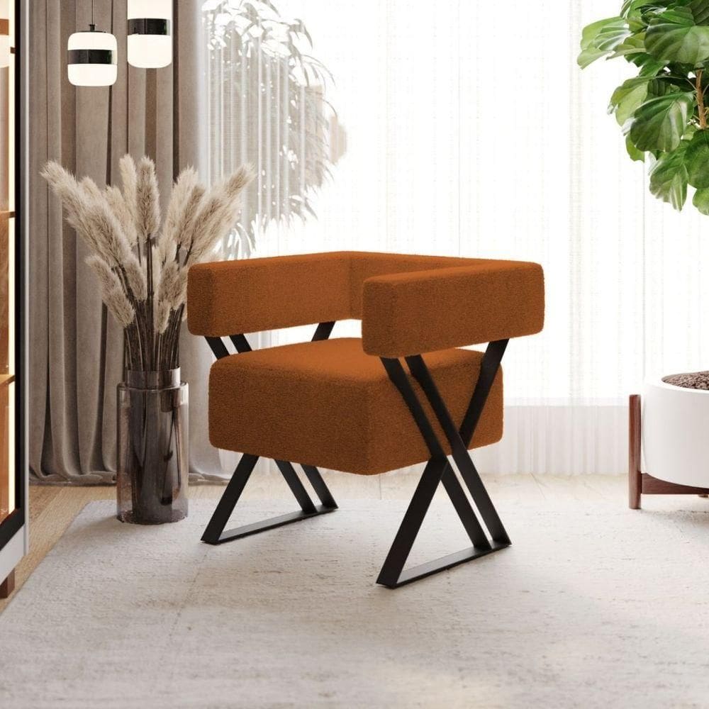 Poltrona Decorativa Linha Alta Dunas Estilo Industrial Bouclé Terracota