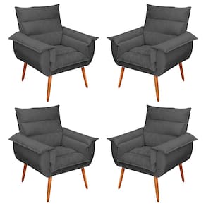 Kit 04 Poltronas Decorativas Modernas Sala e Recepção Monza Pés Palito Suede Cinza - Abmaza
