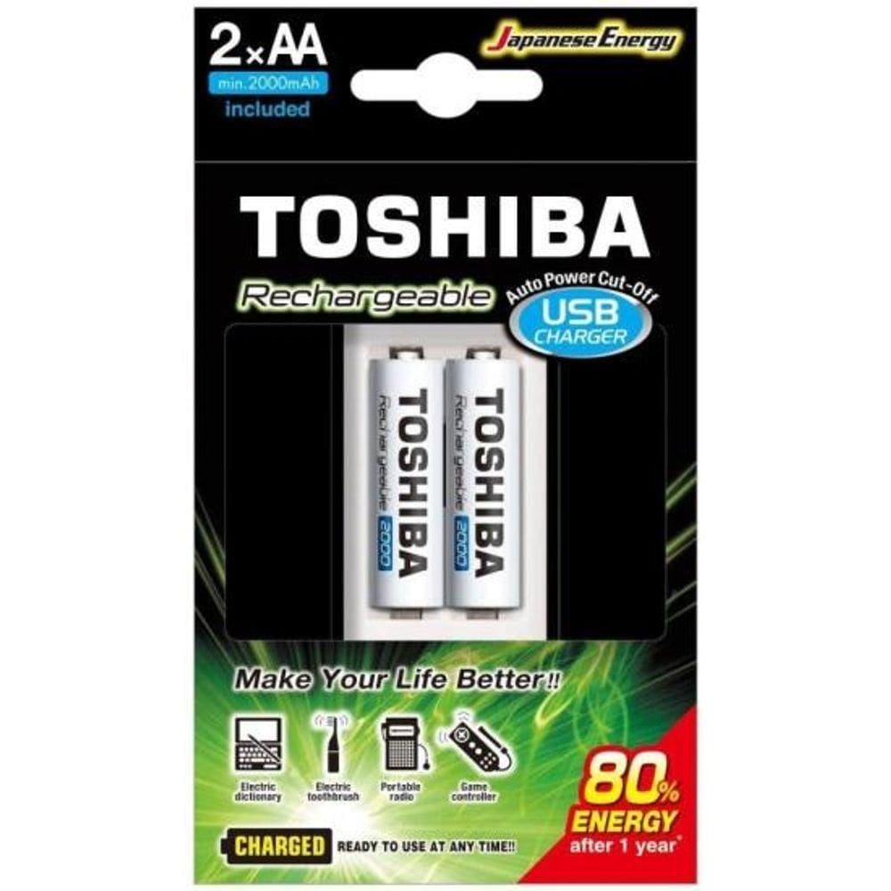 Carregador De Pilha Usb Tnhc-6gme2 Cb (c/2 Pilhas Aa 2000 Mah) Toshiba [f002]