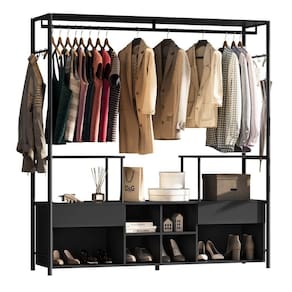 Guarda-roupa Casal Gavetas Prateleiras Nichos Cabideiro Aço E Mdf Bp Bianca Preto