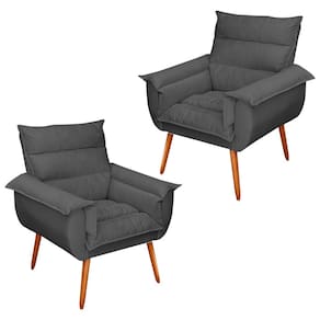 Kit 02 Poltronas Decorativas Modernas Sala e Recepção Monza Pés Palito Suede Cinza - Abmaza