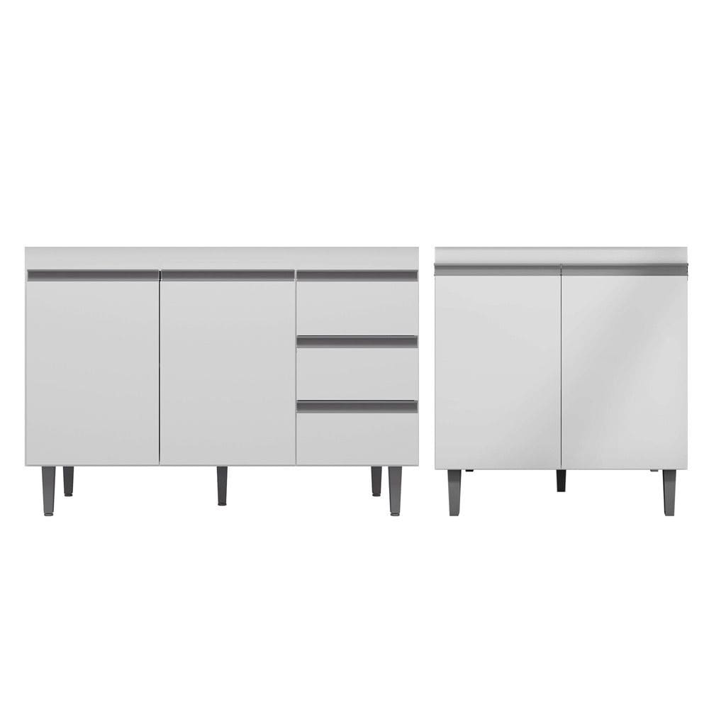 Balcão Gabinete Pia Andréia Sem Tampo 100cm e Armário Para Cooktop 02 Portas Branco - Abmaza