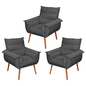 Kit 03 Poltronas Decorativas Modernas Sala e Recepção Monza Pés Palito Suede Cinza - Abmaza