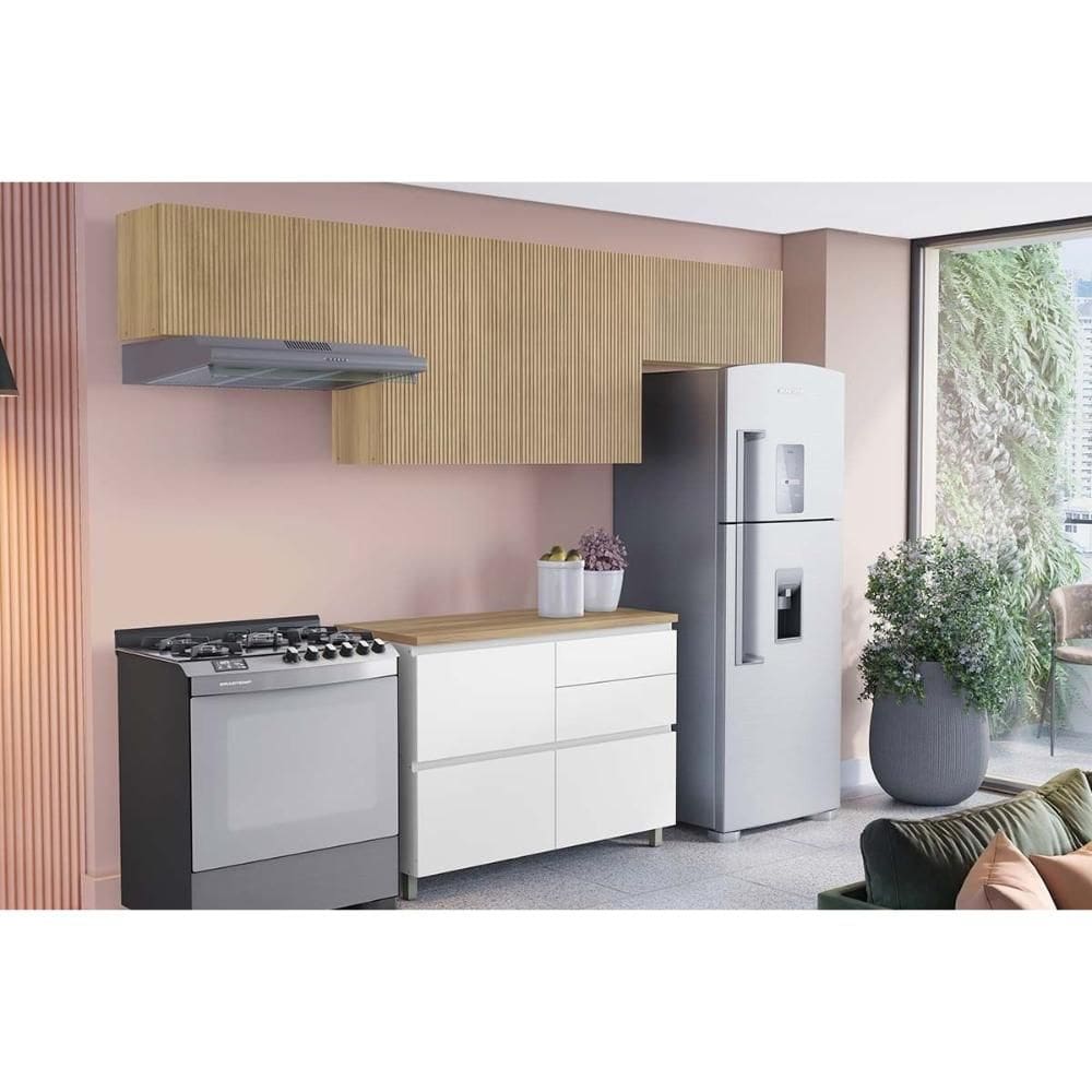 Cozinha Modulada Nesher Rainha 4 Peças (3Aéreos+1Balcão) C4P159 Nature/Branco-Nesher