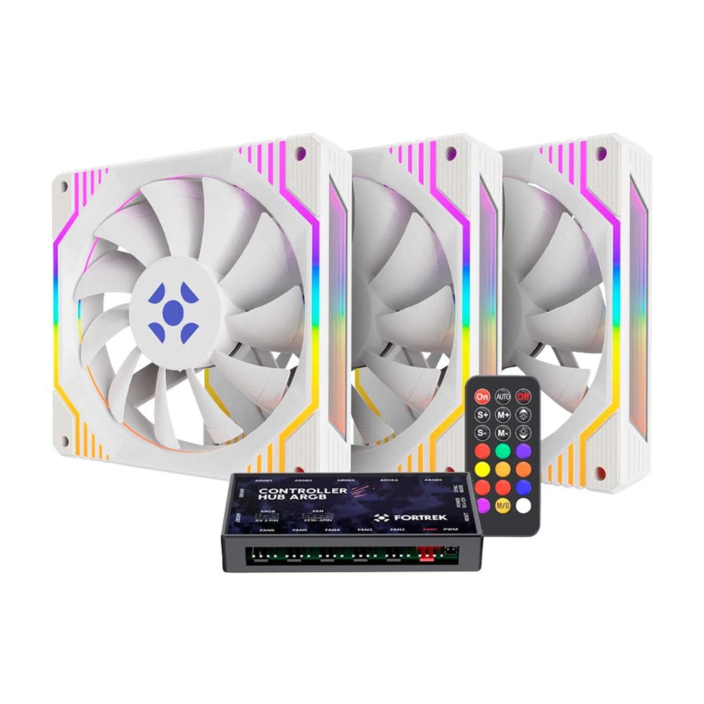 Kit Cooler Fan Argb Fortrek Frosty Branco Com Controladora/Controle