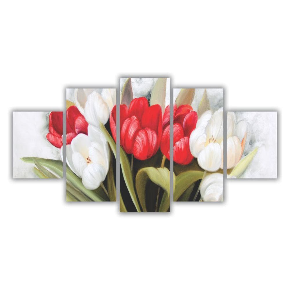 Quadros Mosaico Mdf Floral Flores Tulipas Coloridas 115X60Cm
