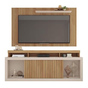 Rack Bancada Com Painel New Oscar Ripado Buriti-off White Para Até 60? - Caemmun Buriti-off White