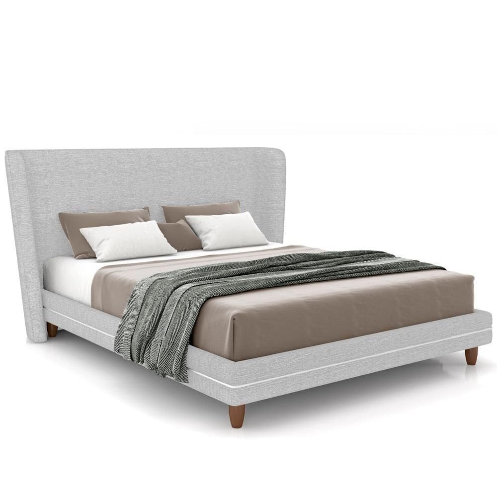 Cabeceira Casal Nilo 195cm Com Cama Pés Madeira Suném P05 Linho Cinza Claro - Lyam Decor