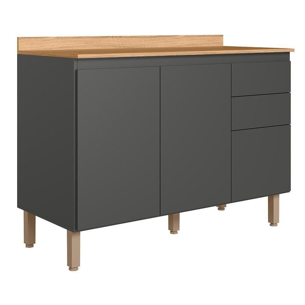 Balcão De Cozinha Acácia Touch 120cm Chumbo-freijó Com Tampo Mdp - Nicioli Chumbo-freijó