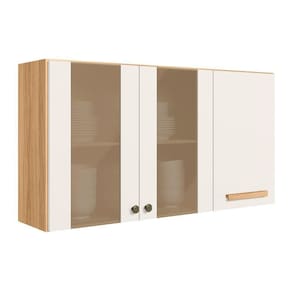 Armário Aéreo Intenza 120cm 3 Portas Freijó-off White Cristal Com Vidro Reflecta - Nicioli Freijó-off White Cristal