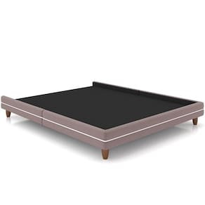 Cama Casal Base Pés Madeira 148cm Suném P05 Veludo Rosê - Lyam Decor