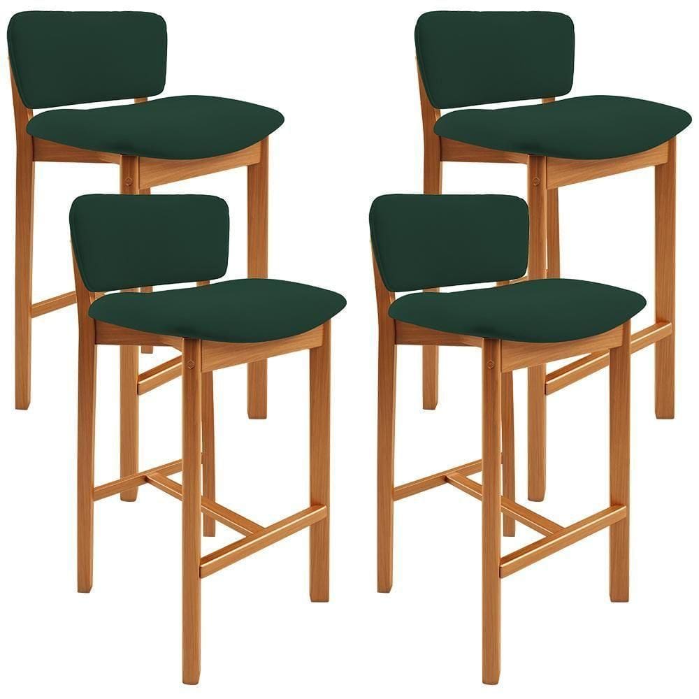 Kit 04 Banquetas Alta Para Cozinha Sala De Jantar Bar Dara L02 Suede Verde Musgo - Lyam Decor
