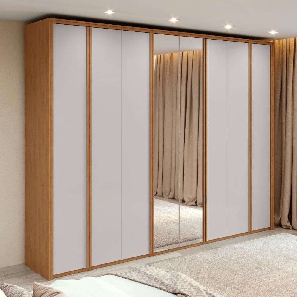 Guarda-roupa Casal 100% Mdf 8 Portas Easy Glow Com Espelhos Amendoa Clean/off White