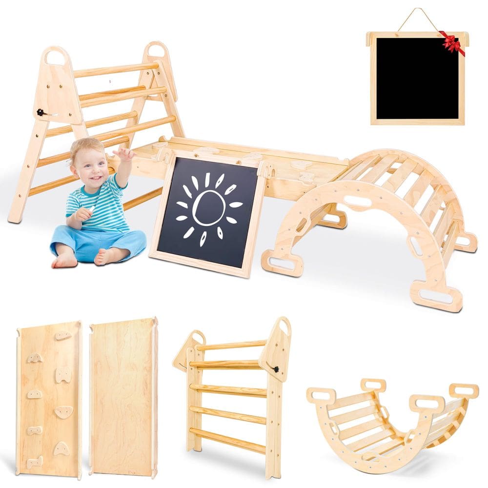 Conjunto de escalada Vinworld 8 em 1 Pikler Triangle com arco, rampa e escada
