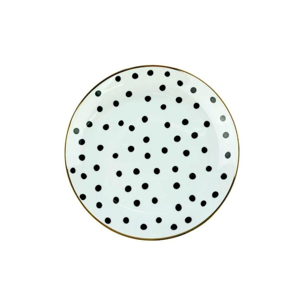 Prato De Porcelana Sobremesa Poá Com Friso Dourado