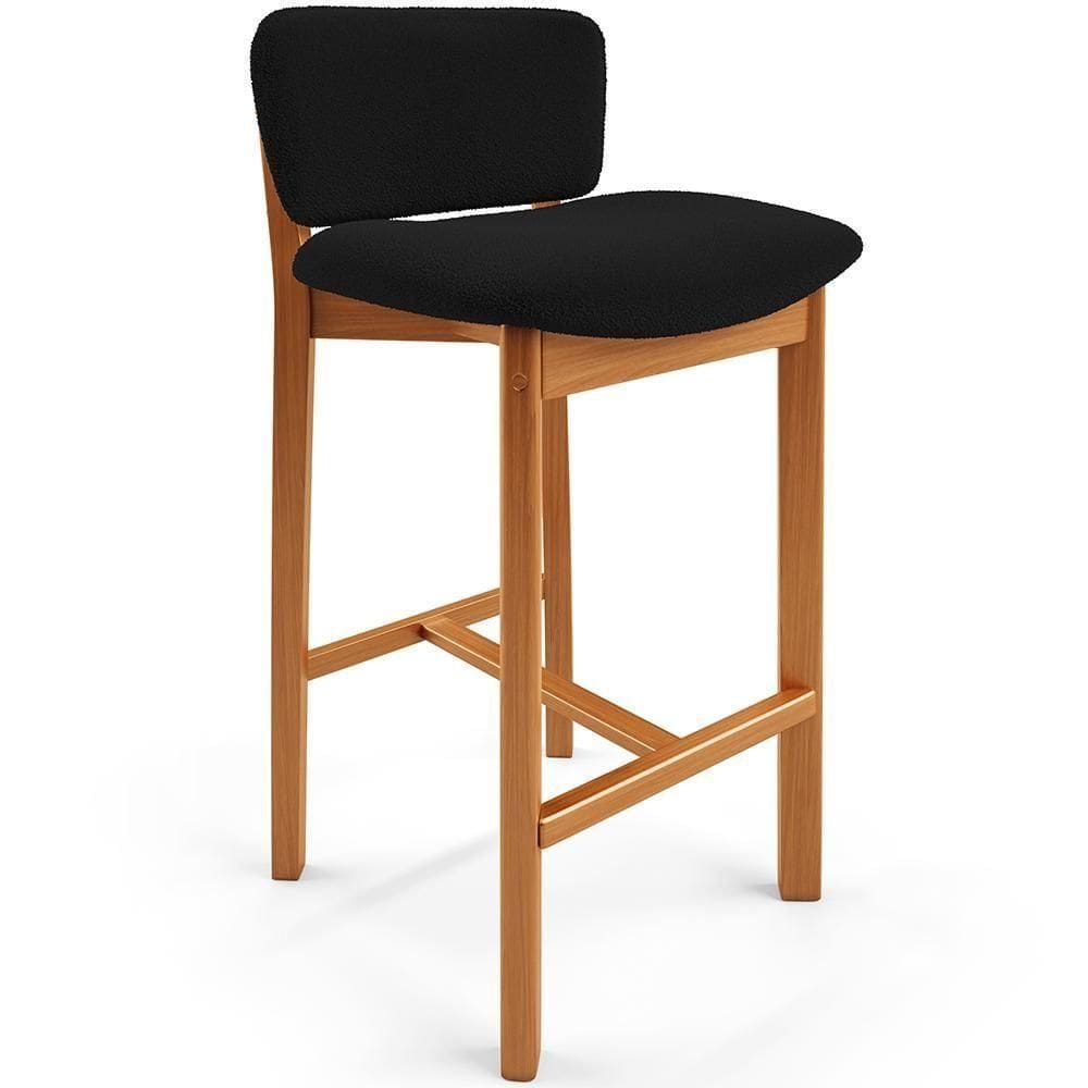 Banqueta Alta Para Cozinha Sala De Jantar Bar Dara L02 Bouclê Preto- Lyam Decor