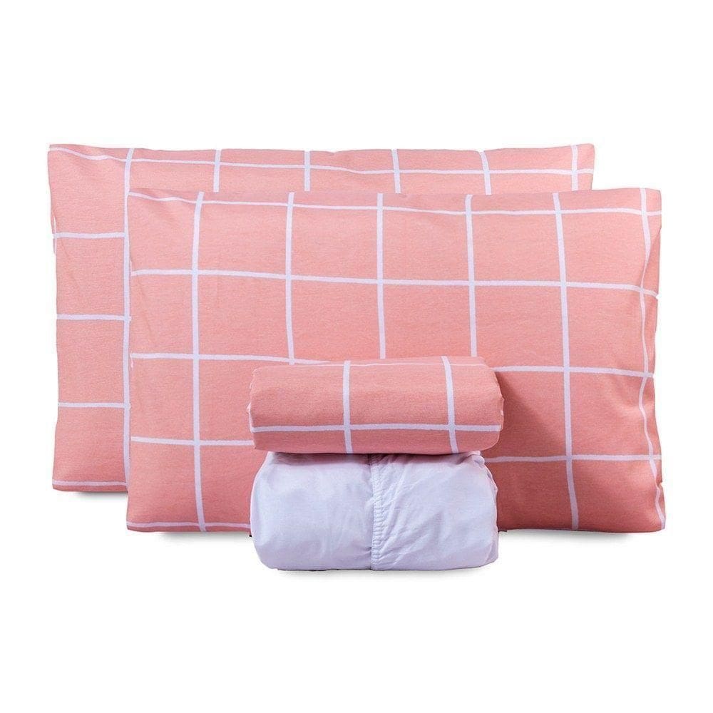 Jogo De Lençol Queen Classic Estampado 160 Fios 4 Peças - Grid Rose