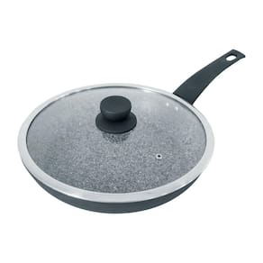 Frigideira A Indução Com Tampa Antiaderente Granito Preta 24cm