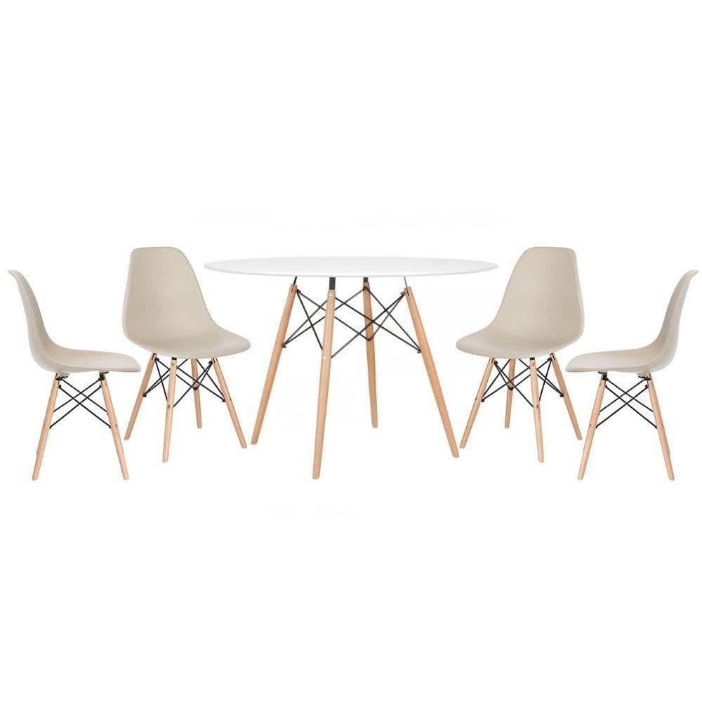 Kit - Mesa Eames 120 Cm Branco + 4 Cadeiras Eames Dsw Nude Mesa Branco Com Cadeiras Nude