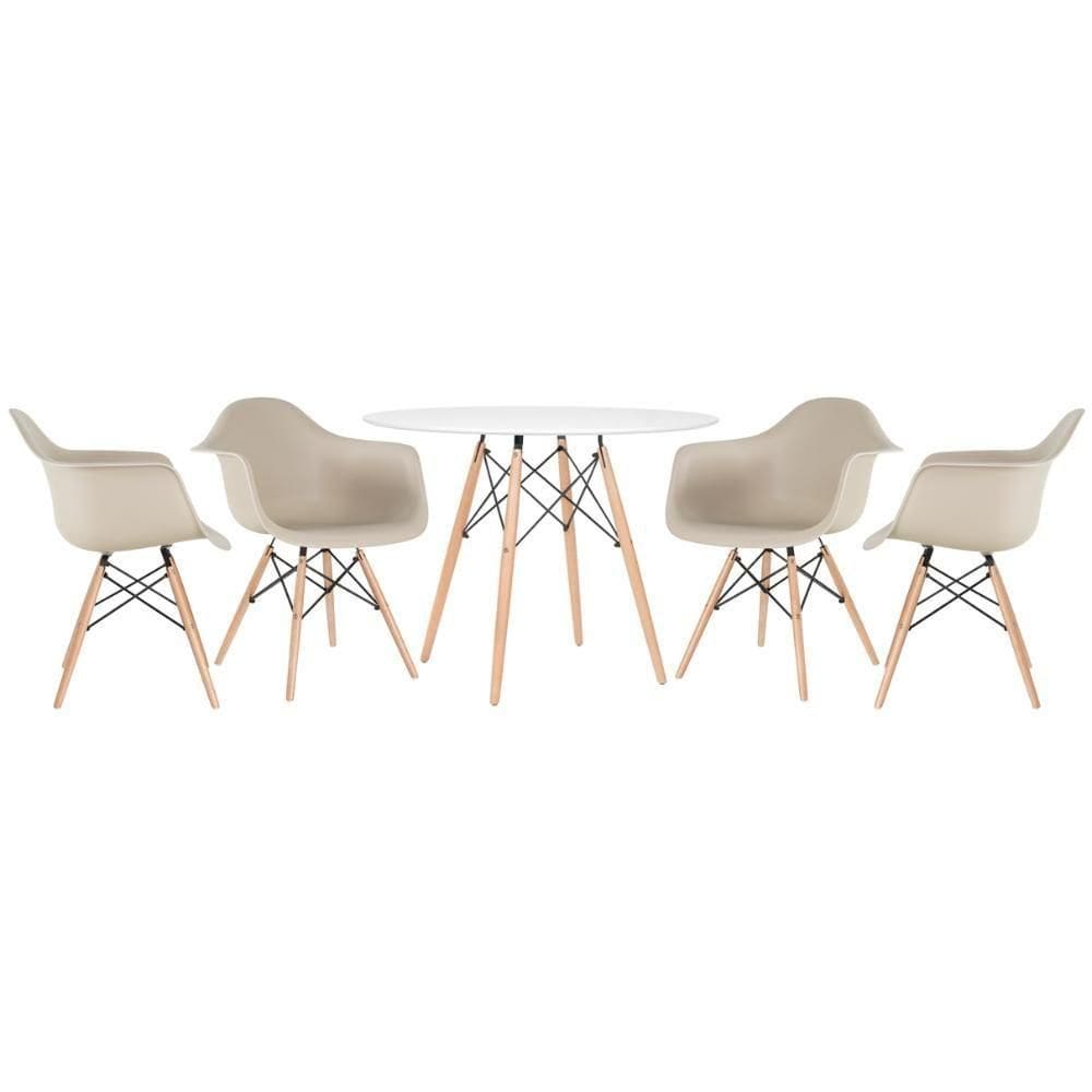 Kit - Mesa Eames 100 Cm + 4 Cadeiras Eames Daw Mesa Branco Com Cadeiras Nude Mesa Branco Com Cadeiras Nude
